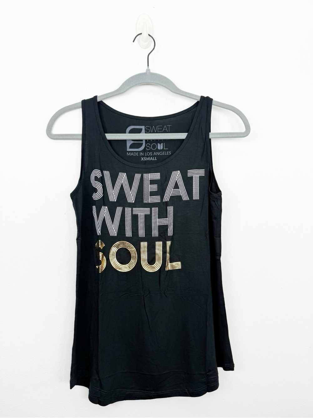 Sweat With Soul Metallic Lightweight Black Tank Top Size XS NWOT